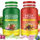 Obst & Gemüse Ergänzungen - 2 Flaschen 180 Gesamt vegetarische Kapseln | BalanceNatürliche Vitamine Nahrungsergänzungsmittel Ernährung Balance,Lngredients Blended Vitamin & Mineral Whole Food Supplement