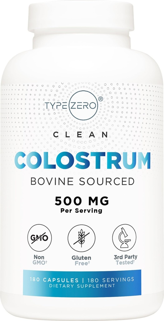 Typ Zero Colostrum Supplement (500mg) 180 Kapseln - Bovine Sourced, Non-GMO, Gluten-Free