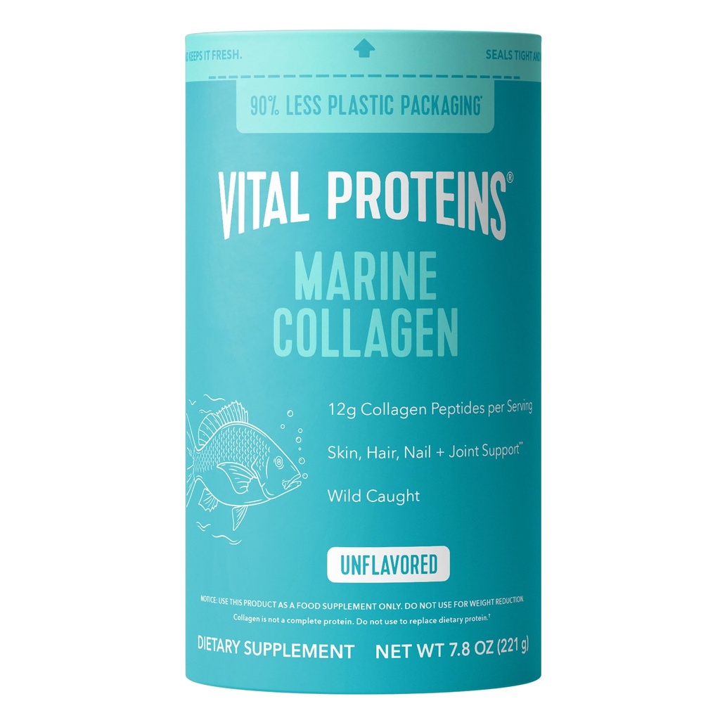 Vital Proteins Marine Collagen Peptides Powder Supplement for Skin Hair Nail Joint - Hydrolysiertes Kollagen - 12g pro Portion - 7,8 oz Kanister