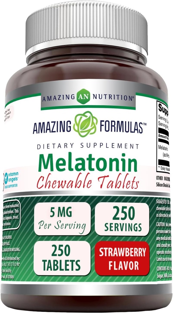 Erstaunliche Formeln Melatonin Kaubare Ergänzung | 5 Mg Per Serving | 250 Tabletten | Non-GMO | Gluten-Free | Made in USA (Strawberry Flavor)