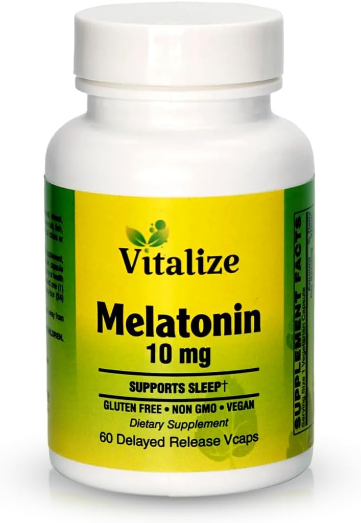 Vitalize Schlafunterstützung: 10mg Melatonin & Vitamin B6 Enhanced Formula | Fast Absorption | Tiefschlaf & Immune Boost | Vegan, Glutenfrei, Non-GMO (60 Count)