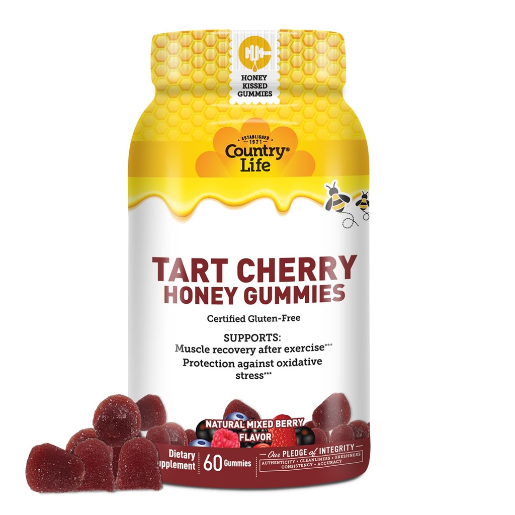 Country Life® Tart Cherry Honey Gummis - Non-GMO - Zertifizierter Glutenfrei - Zertifizierter Vegetarier von AVA – zur Unterstützung von Muskelrückgewinnung nach Übung***