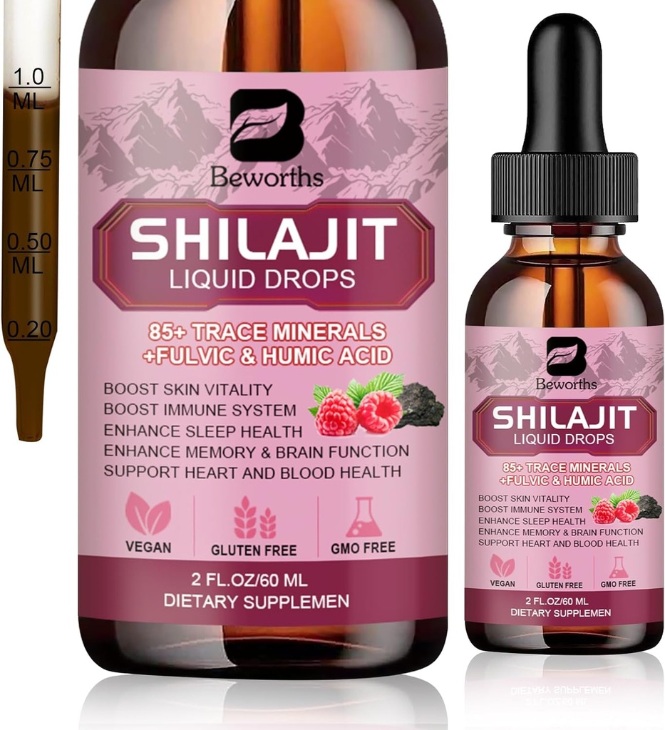 Shilajit Resin Liquid Drops | Organic Shilajit 85+ Trace Minerals Complex mit Ashwagandha, Turmeric, Ginseng, Chaga Supplement for Digestion Support, Energy Booster - Vegan