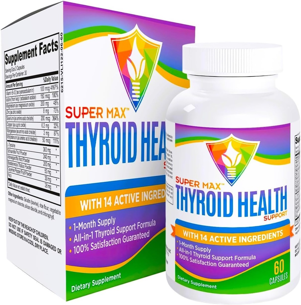 Thyroid Support Supplement (All-in-1 Formula) with 14 Active Ingredients - Thyroid Supplements - Thyroid Health Complex - Thyroid Support for Women & Men - 60 Capsules