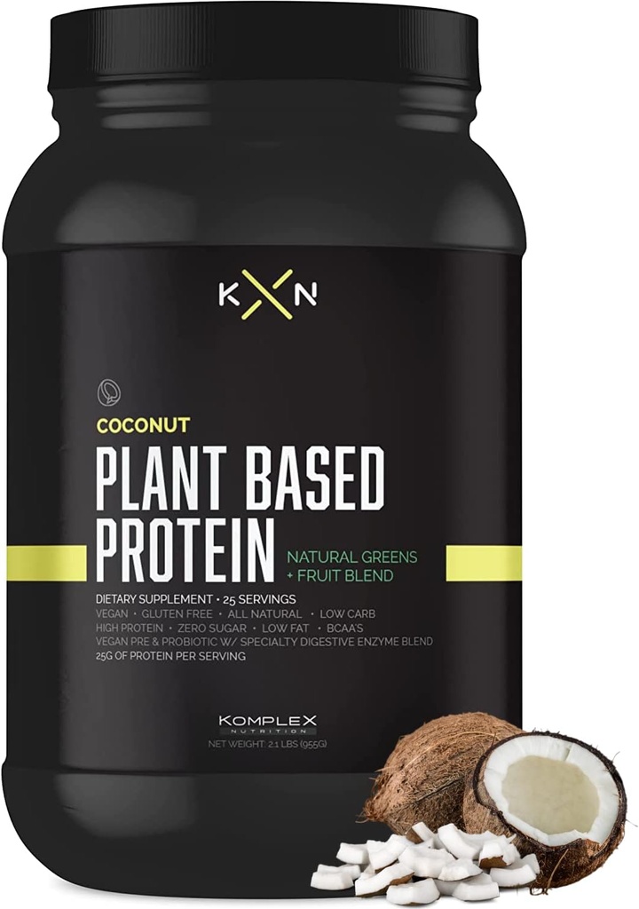 KompleX Nutrition Plant Based Protein Powder (25 Servierungen) - Kokosnuss Flavored Natural, Vegan, Zero Sugar, Low Fat, Non GMO Nahrungsergänzung aus 29 natürlichen Grüns & Obst