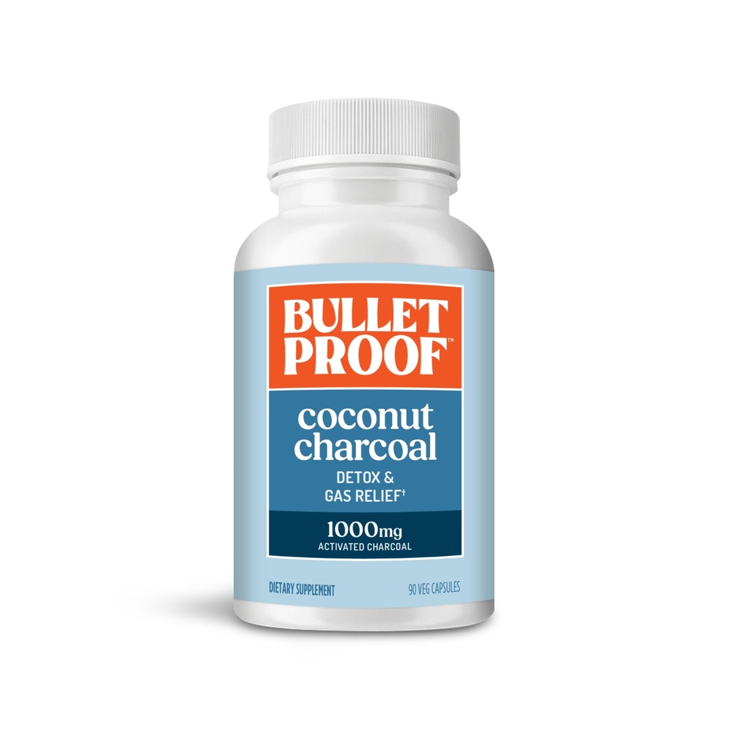 Bulletproof Coconut Charcoal Detox und Gas Relief Kapseln, 90 Count, aus 100% Coconut Shells, Aktivkohle für Bloating Support, Packaging May Vary