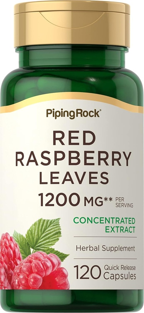 Piping Rock Rot Himbeer Blatt Kapseln | 1200mg | 120 Pillen | Konzentrierte Blätter Extrakt | Non GMO, Glutenfreie Ergänzung