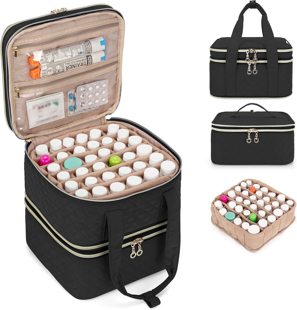 Yarwo Pillen Bottle Organizer Aufbewahrungstasche, 3 Ebenen Medizin Reisetasche Leere mit Demountable Design und Dividers für Pillen, Potions, Vitamine und Notfall Erste Hilfe Zubehör, Schwarz (PATENT DESIGN)
