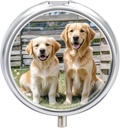 Runde Pille Case 3 Compartment Golden Retriever Hunde Welpen Haustiere Pille Box Mini Medizin Pille Organizer Portable Reise Pille für Pocket Purse Metall Pille Behälter für Vitamine Fish Oil Supplements