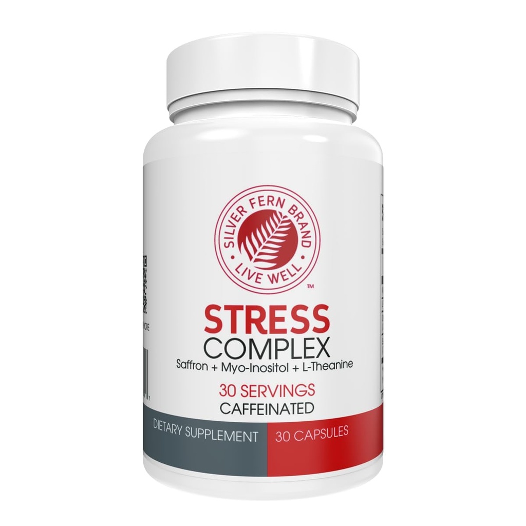 Silver Fern Stress Complex Supplement - mit Koffein - Schlaf, Mücke, Stimmung &amp; mehr - mit Saffron-Ergänzungen, L-Theanin-Ergänzung und Myo-Insitol - Natural Stress Relief Supplements - 30 Servietten