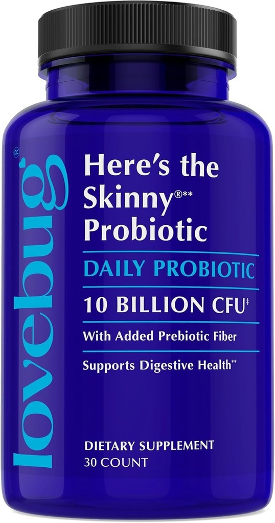 LOVEBUG Skinny Prebiotics and Probiotics for Women Digestive Health & Immun Support - 10 Billion CFU Probiotic Strains Gut Health, Gas, Constipation & Bloating, 30ct