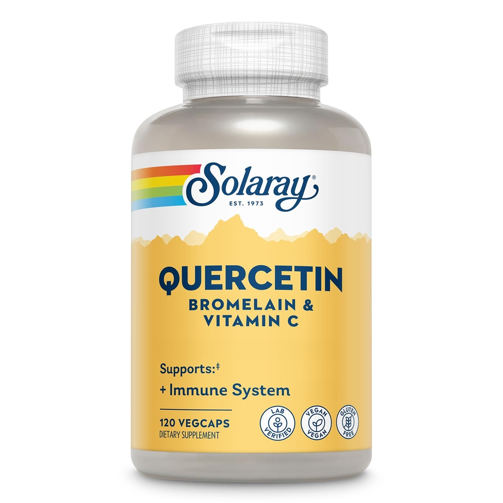 SOLARAY Quercetin mit Bromelain und Vitamin C - Immununterstützungsergänzung - Antioxidant und Herzgesundheitskomplex mit Quercetin 500mg und 1235mg VIT C - Vegan, 60-tägige Garantie, 60 Serv, 120 VegCaps