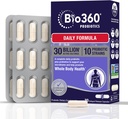 Bio360 Erwachsene Tägliche Probiotische Ergänzung für Frauen und Männer, 30 Billion CFU, 10 Strains, Bio-Präbiotische Fasern, Verdauungs- und Immungesundheit, okziale Verstopfung, Durchfall, Gas & Bloating, 30CT