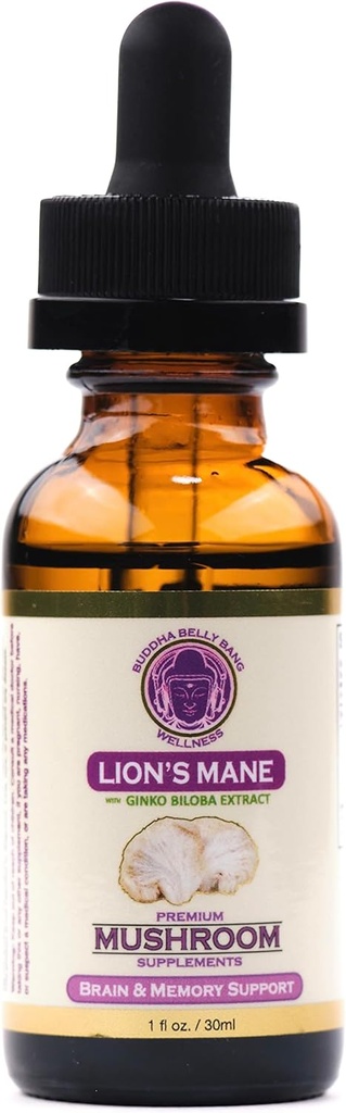 Lions Mane Mushroom Supplement - Organische Pilze - Dual-Extraktion Öl Tincture w/ Ginkgo Biloba - Unterstützung für Gehirn, Gedächtnis, Fokus, Gut Gesundheit - 30ml, 1 Fl Oz (Pack von 1)