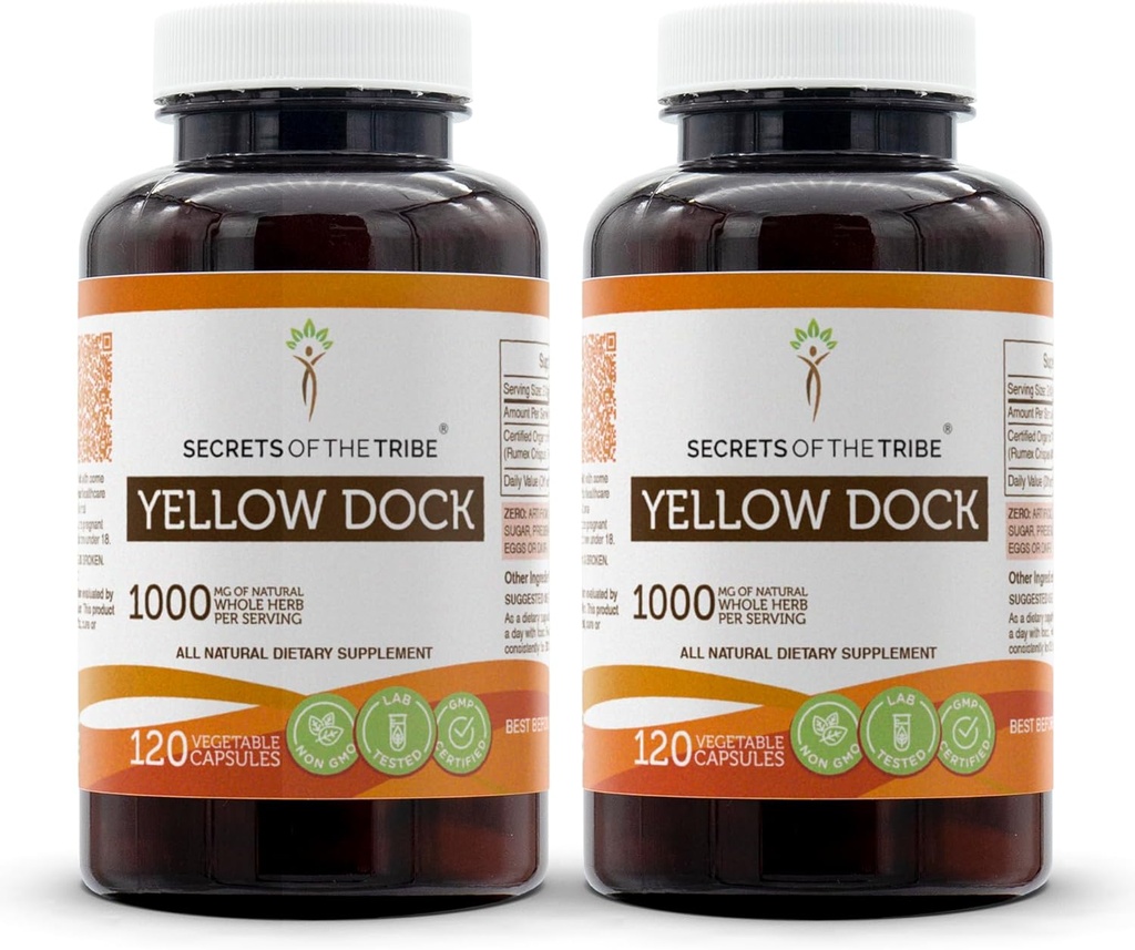 Secrets of the Tribe Yellow Dock 120 Capsules(2 St.), 1000 mg, Yellow Dock (Rumex Crispus) Getrocknete Wurzel (2x120 Kapseln)