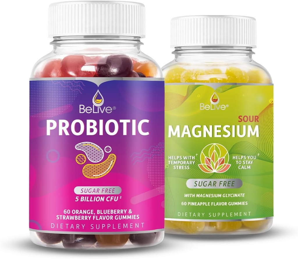 BeLive Probiotic and Magnesium Bundle for Digestive Health, Overall Gut Health, Inmununterstützung, Relaxation und besserer Schlaf