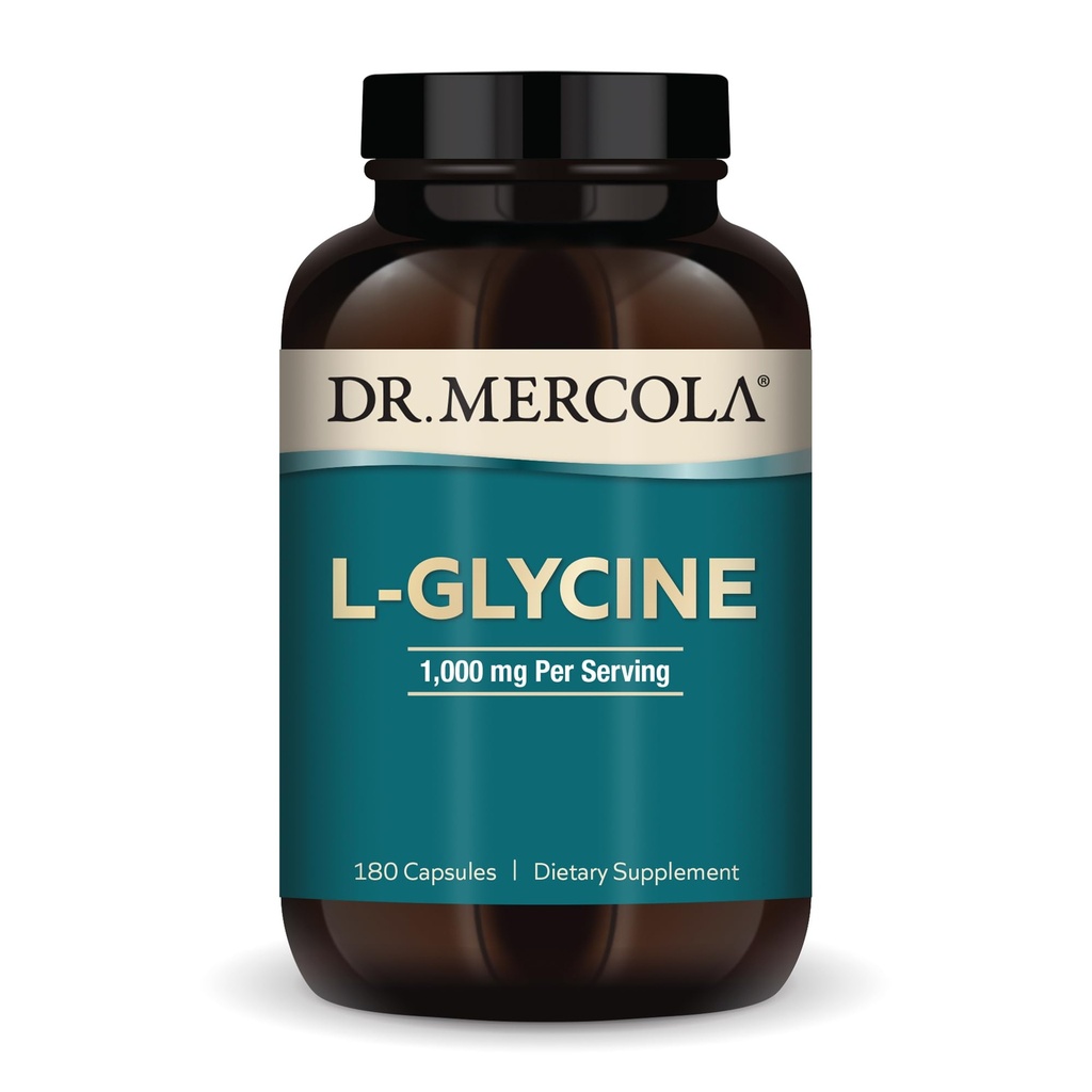 Dr. Mercola L-Glycine - Aids Production of Glutathione & Collagen - Supports Heart, Brain, Digestion, Metabolic & Immune Health - Non-GMO, Gluten-Free & Soy-Free - 180 Capsules (90 Servings)