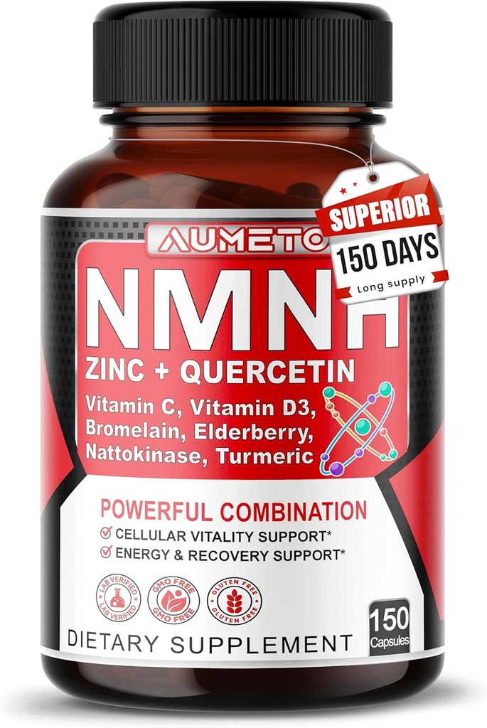 NMNH 600 mg mit Zink, Quercetin, Vitamin D3, Elderberry & Nattokinase – Daily Cellular Wellness & Healthy Aging Support – 150 Kapseln – Made in USA