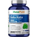 NusaPure Gotu Kola Kapseln 20:1 Extrakt, 200 mg Äquivalent zu 4000mg Pro Veggie Caps, 200 Graf, Non-GMO, Vegan, Bioperine - Traditionelle Kräuterextrakt