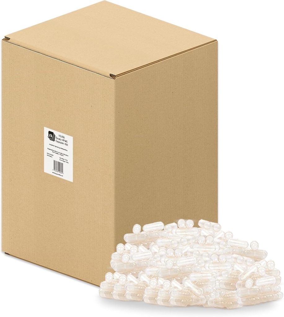 Leere 00 Kapseln - Vegan HPMC - 10000 Count Box - Pillen Kapseln Leer Passt Kapsel Füllmaschine Tray - Verbundene vegetarische Kappen Easy Snap für DIY Pulver Ergänzung Pillen - Halal & Kosher