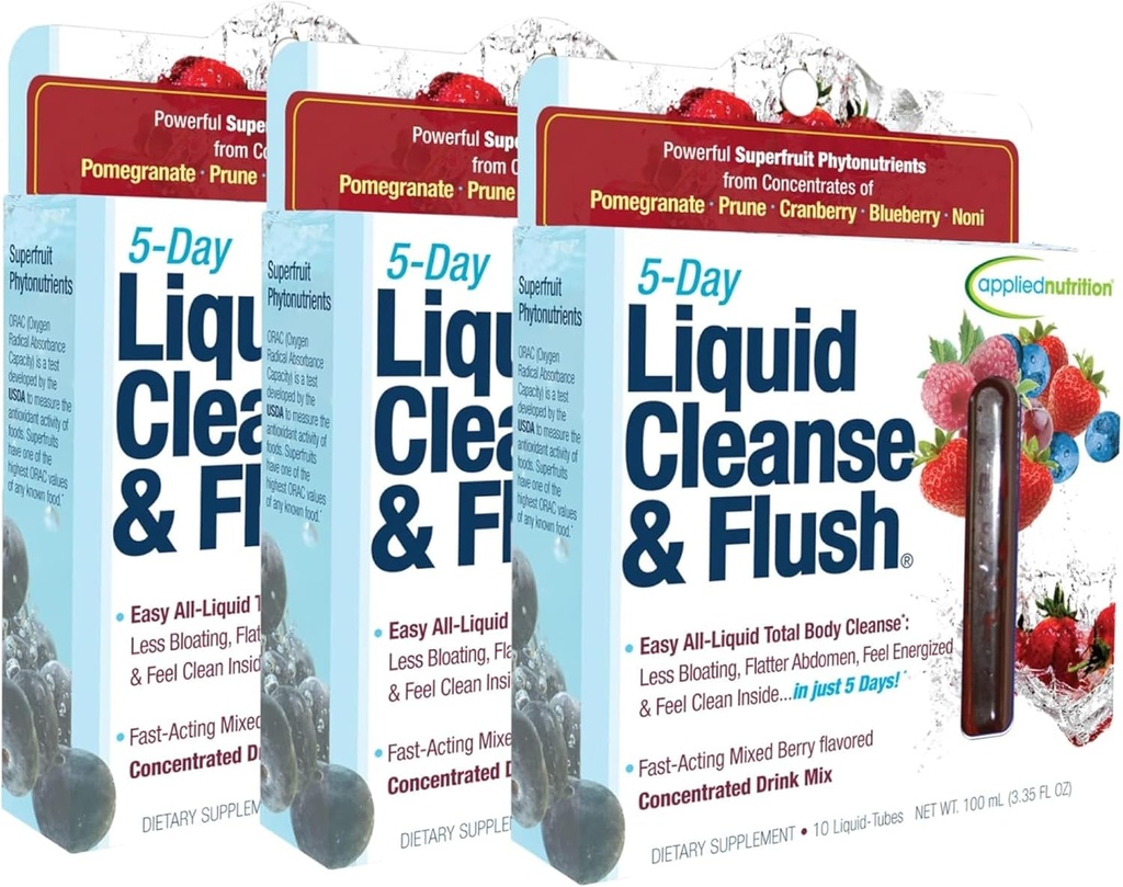 Angewandte Ernährung 5-Day Liquid Cleanse & Flush - 10 Liquid Tubes, Packung mit 3 - Clears Out Excess Matter & Promotes Gesunde Darmfunktion - 30 Portionen