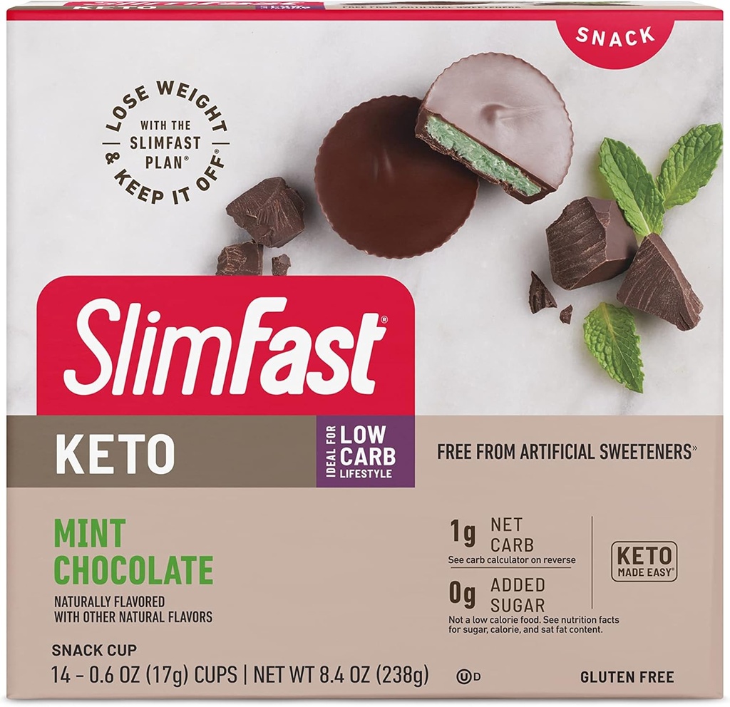 SlimFast Keto Fat Bomb Snack Cup, Mint Schokolade, Keto Snacks für Gewichtsverlust, Low Carb mit 0g Hinzugefügt Zucker, 14 Count Box (Packaging Mai Vary)