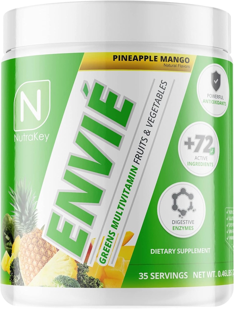 NutraKey Envie Multivitamin Pulver, Keto MultiVitamin für Männer und Frauen, Früchte, Grüne, Antioxidantien, Verdauungsenzyme, Aminosäuren, Vitamin B Organisches Pulver (Pineapple, 210g)