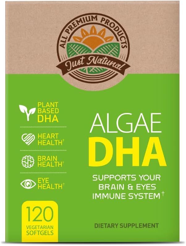 Algae DHA 120 Softgels x 1 Box - Vegan Omega-3 Supplement, Pure Plant-Based Carrageenan, DHA und Algae Oil (120 Count)