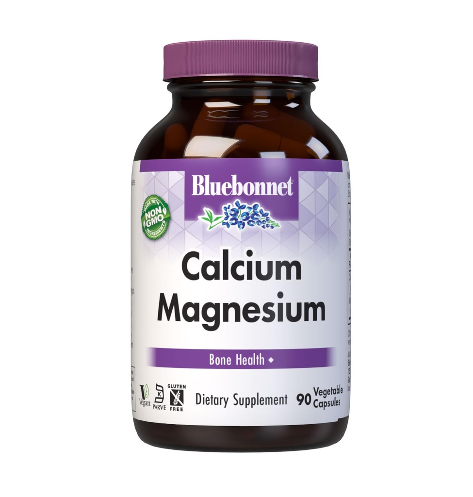 Bluebonnet Nutrition Calcium & Magnesium, Knochengesundheit*, Non-GMO, Vegan, Kosher zertifiziert, Glutenfrei, Sojafrei, 90 Gemüsekapseln, 30 Portionen