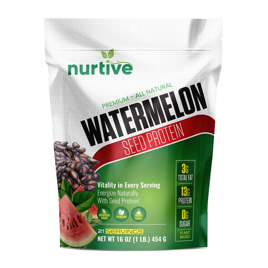 Wassermelone Seed Protein Pulver - Pflanzenbasiertes Protein mit Magnesium, Eisen und Antioxidantien - Ideal für Post-Workout Erholung & Nachhaltige Ernährung - 21 Servierungen (16 oz / 454g)