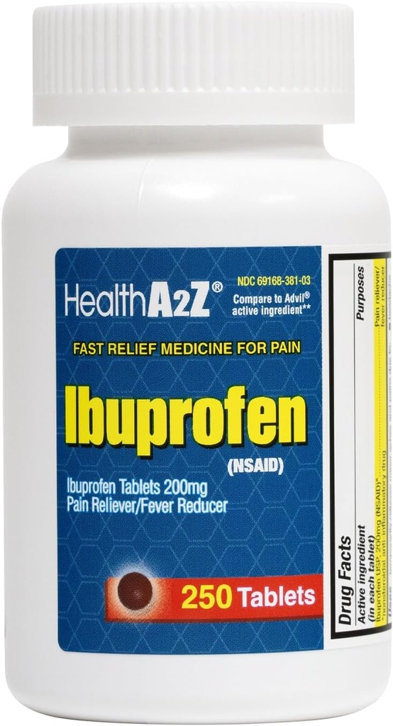HealthA2Z® Ibuprofen 200mg | Schmerzlinderung | Körper erreicht | Kopfschmerzen | Arthritis | Krämpfe | Rückenschmerzen |... (250 Zähler)