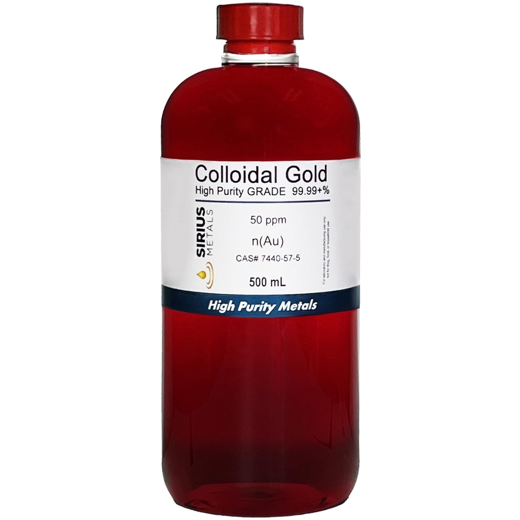 True Colloidal Gold – 50 ppm - 99,99+% Reinheit - 500 mL (16,9 Fl Oz) in Clear BPA-Free Plastic Bottle - Made in USA