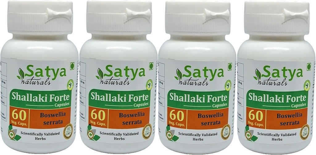 Shallaki Forte Kapseln 500 mg. 60 Veg. Kapsel | Shallaki (Boswellia Serrata) Extrakt Kapseln für Männer und Frauen | Ayurvedische Kräuterergänzung / Heilmittel | 10:1 Forte (4 Flaschen von 60 Kapseln)