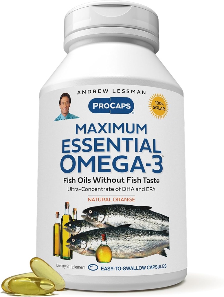 ANDREW LESSMAN Maximum Essential Omega-3 Orange - 360 Softgels - Ultra-Pure, High Potency Omega-3 Öle. Hohe DHA, keine Stomach Upset, keine Verunreinigungen, keine Merkur. Kleine leicht zu schlucken Softgels