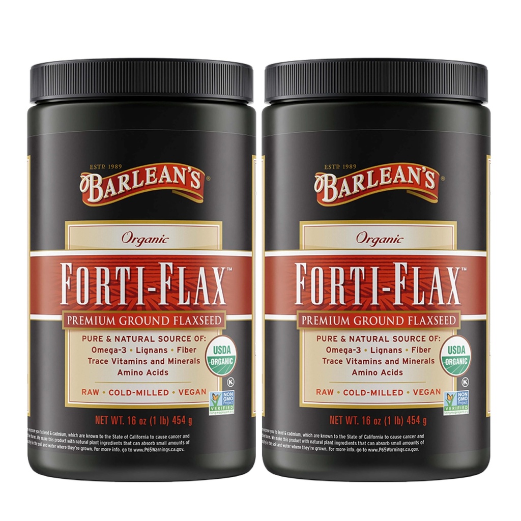 Barlean's Forti-Flax Organic Flaxseed, Ground Whole Raw Seeds, Omega-3 Supplement mit Lignans and Dietary Fiber, Bulk Ground Flax Seed, 16 oz, 2 Pack