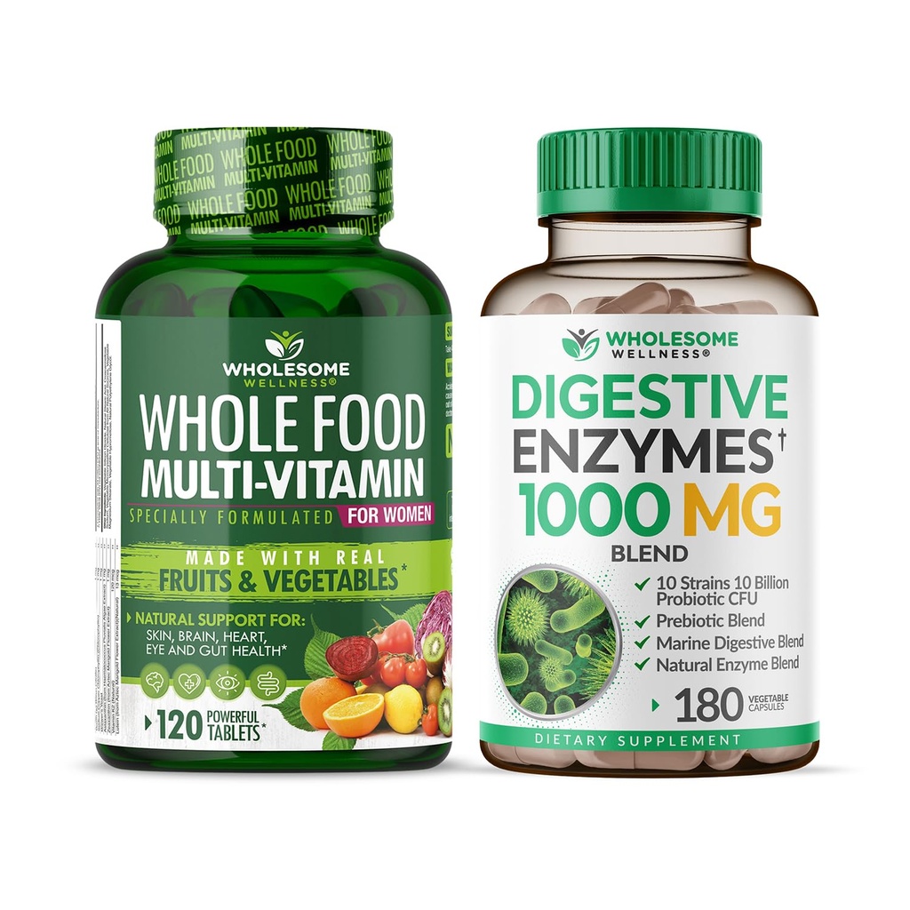 Ganzes Wellness Ganzes Essen Multivitamin für Frauen - Natürliche Multi Vitamine, Mineralien, Bio-Extrakte Verdauungsenzyme 1000MG Bundle