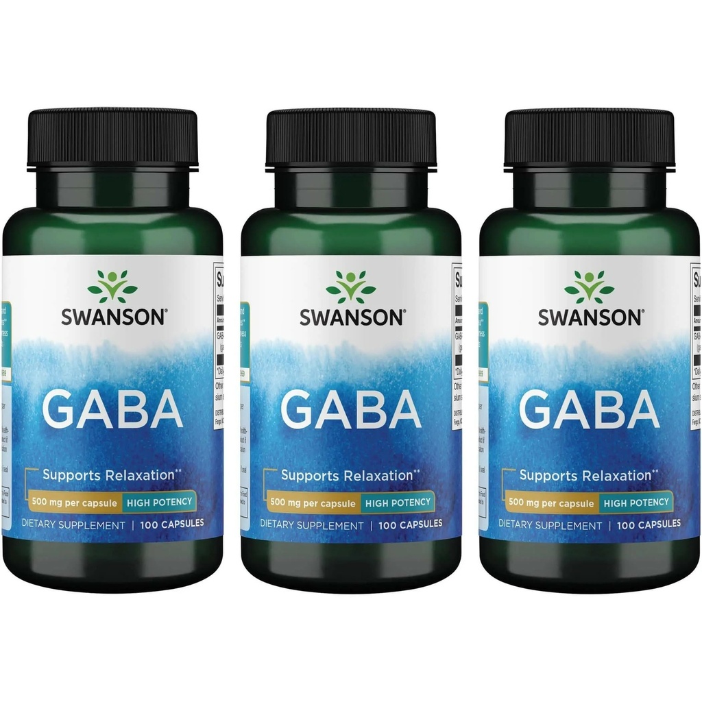 Swanson GABA - Aminosäure-Ergänzung Beruhigung und Entspannung zur Unterstützung des erholsamen Schlafs - Hohe Potenzformel zur Unterstützung gesunder Stressstufen - (100 Kapseln, je 500mg) (3 Packung)