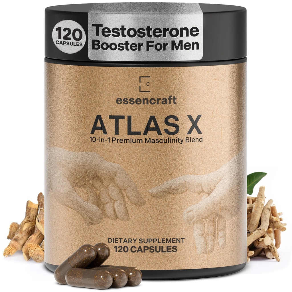 ATLAS X 10-in-1 Masculinity Maximiser Ergänzung für Männer - Energie, Stärke & Vitalität Kapseln mit Shilajit, Ashwagandha, Zink, Safed Musli, Tongkat Ali, Black Maca, Fadogia Agrestis, 2 Monate Versorgung