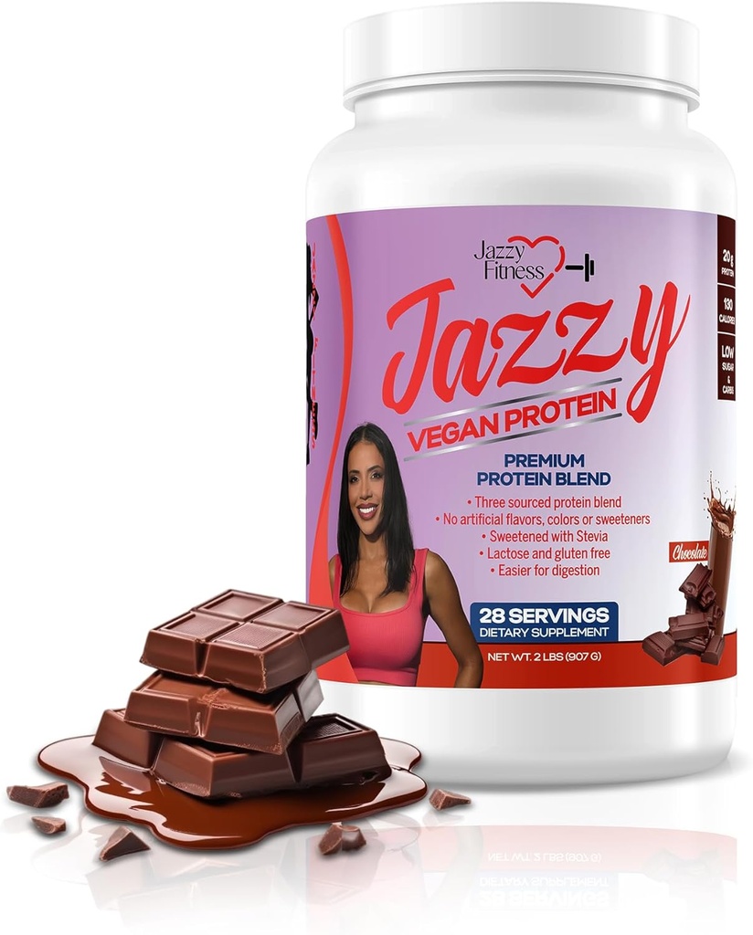 Jazzy Vegan Protein Pulver für Damen (907 gm) Schokoladenprotein Pulver, Lactose & Gluten Freie Proteinmischung, Pflanzenbasis, Ernährung für Energie-Boost (28 Servierungen) Gesüßt mit Stevia