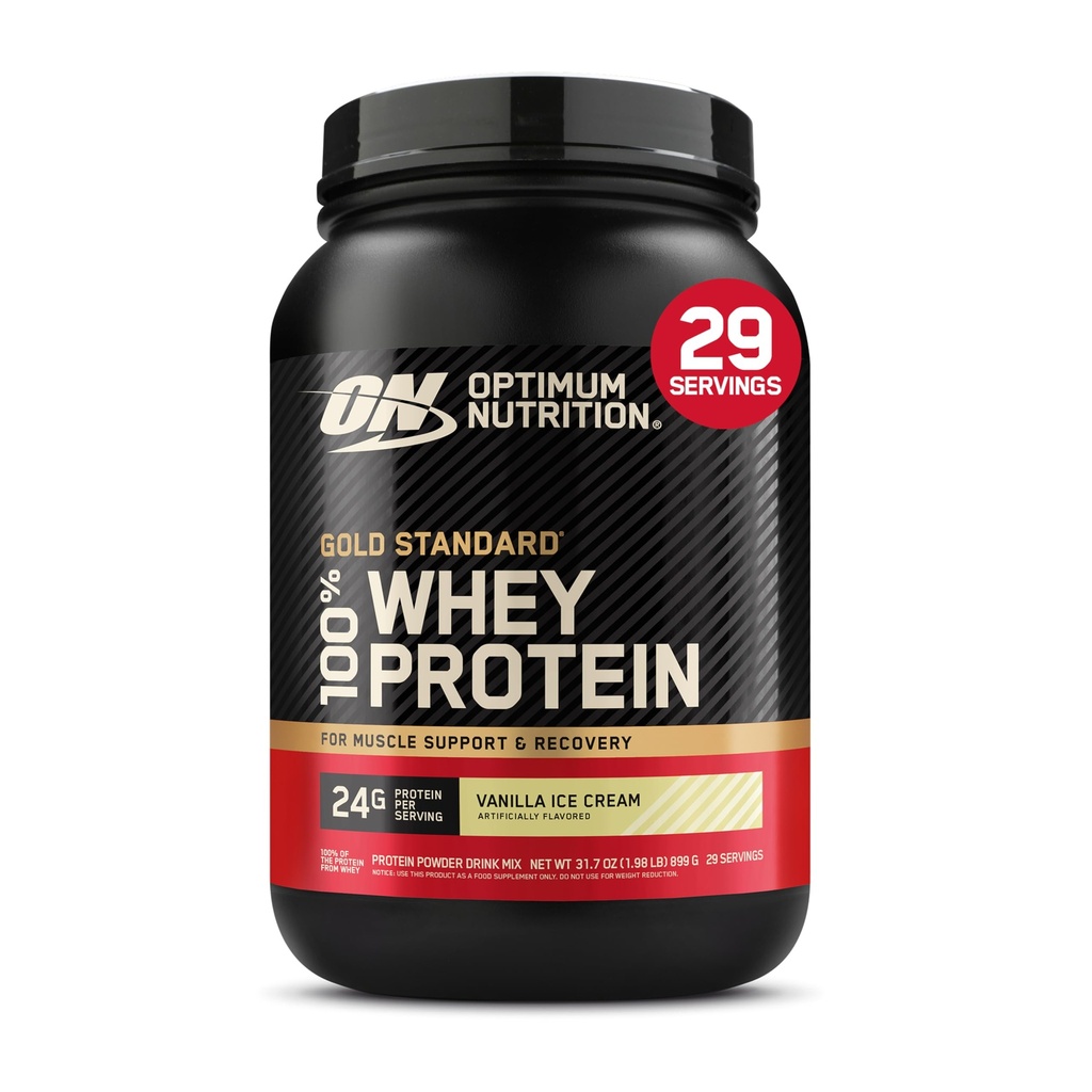 Optimum Nutrition Gold Standard 100% Whey Protein Pulver, Vanille Ice Cream, 2 Pfund (Verpackung Mai Vary)