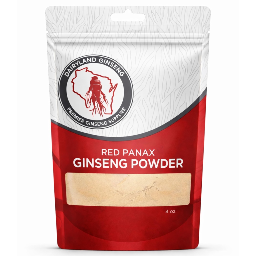 Rotes Panax Ginseng-Pulver mit natürlichen Ginsenosiden (4 oz)- Unterstützt gesunde Energie, Vitalität, Stimmung und mehr, koreanischen Panax Ginseng Root-Pulver für Feuchtigkeit, Kaffee oder Getränke (1 Pack)