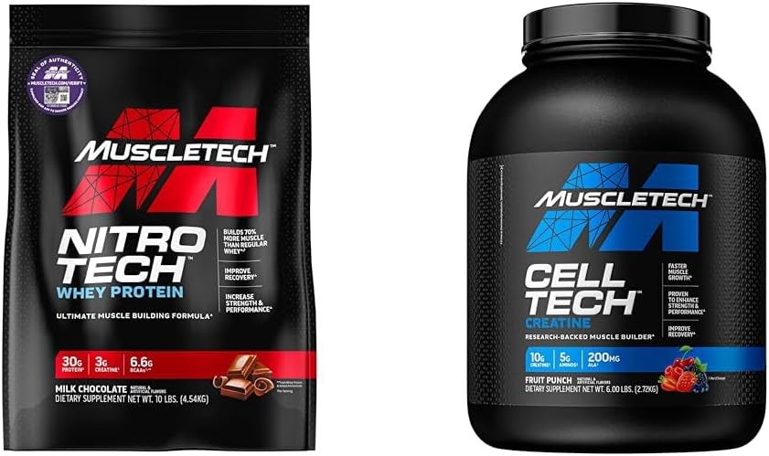 MuscleTech Whey Protein Pulver Nitro-Tech Whey Protein Isolat & Peptide & Nohydrate Pulver Cell-Tech Kreatin Pulver