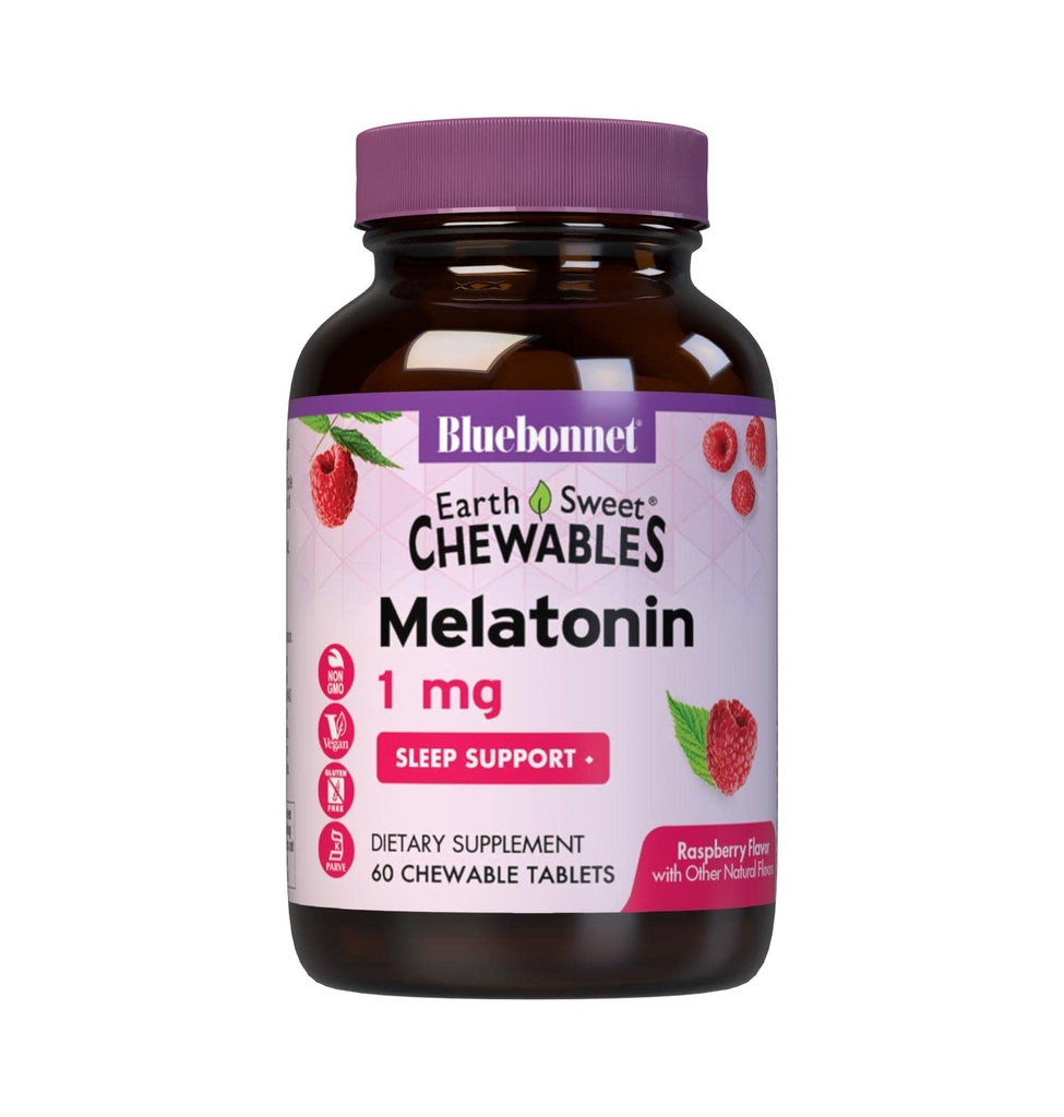 Bluebonnet Nutrition EarthSweet Melatonin 1 mg Fast-Acting Quick Dissolve Nighttime Relaxation & Restful Sleep Support - Schlafhilfe - Glutenfrei, Vegan - Flavor - Kautabletten Raspberry