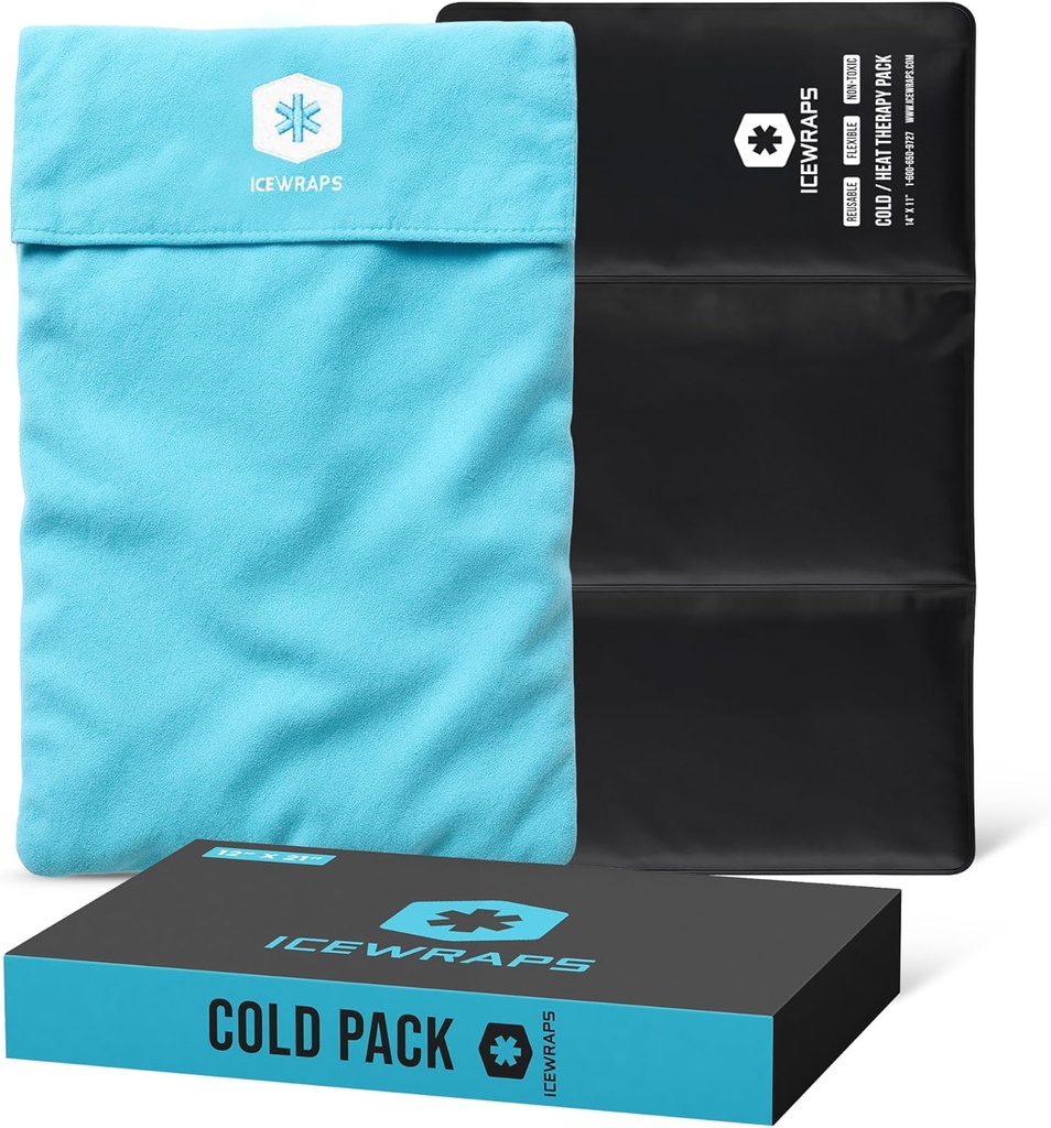ICEWRAPS 12"x21" Extra Großes wiederverwendbares Eispaket mit weichem Stoffbezug - Mehrzweck-flexibles Kalte Therapie Clay Ice Packs für Knie- und Rückenschwellung und Chronische Schmerzlinderung, einstellbares Kaltpaket