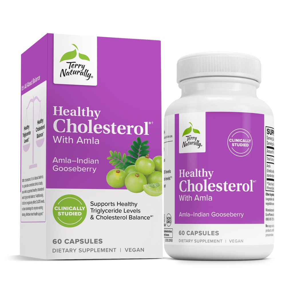 Terry Naturally Healthy Cholesterol with Amla - Supports Healthy Triglyceride Levels, Cardiovascular Health, Antioxidant - Non-GMO, Gluten-Free, Kosher, 60 Count (Pack of 1)