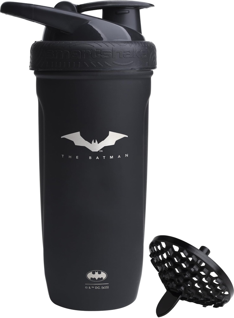 Smartshake DC COMICS Reforce Edelstahl Protein Shaker Bottle 900 ml | 30 oz - Lecksichere Schraub Lid - BPA Free – Unisex - Nicht isoliert - Batman