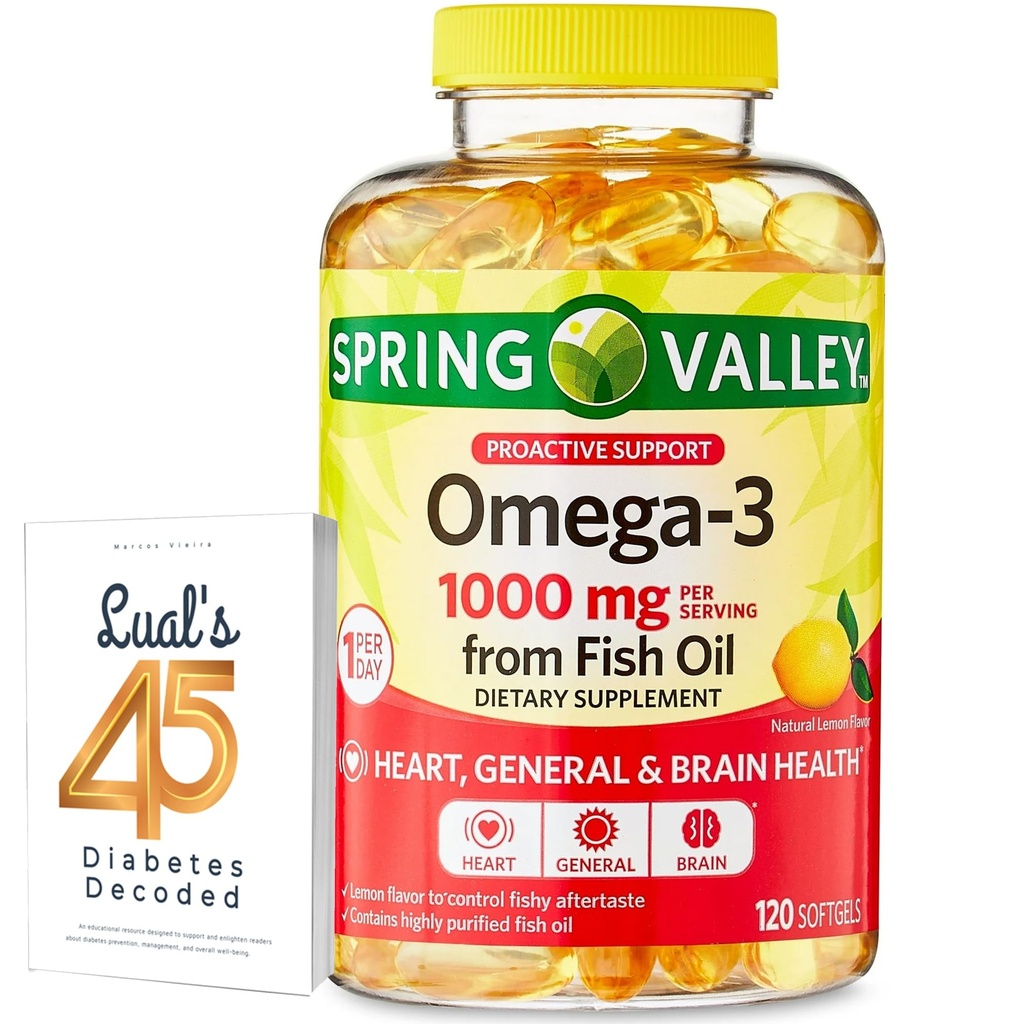 Omega-3 von Fischöl Heart General & Brain Health Nahrungsergänzungsmittel Softgels, 1000 mg, 120 Count Bundle mit Lualls 45 Diabetes dekodiert