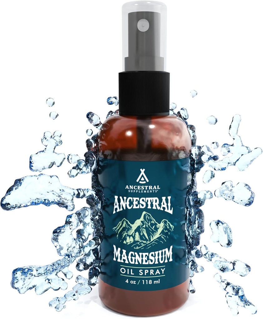 Ancestral Supplements Magnesium Spray, Magnesium für Schlaf + Muskelunterstützung, Hergestellt mit Magnesium Chloride & natürliche Mineralstoffe, Schnelle absorbierende topische Magnesiumöl-Ergänzung für Körper Anwendung, 4 Unzen