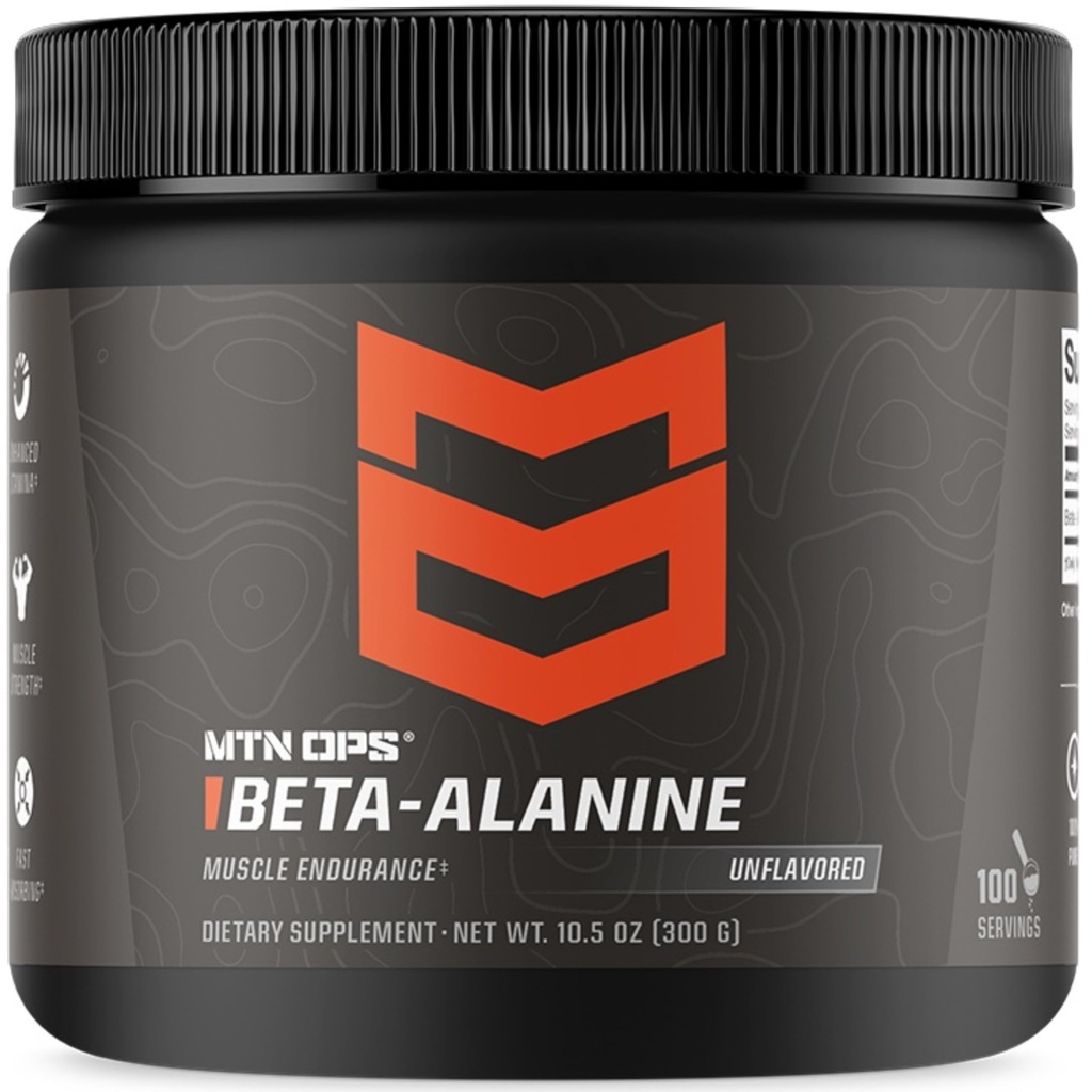 MTN OPS Beta Alanine Powder Pre Workout für Muskelausdauer & Kraft, 3g Beta Alanine pro Servierung, Unflavored 100 Servierungen