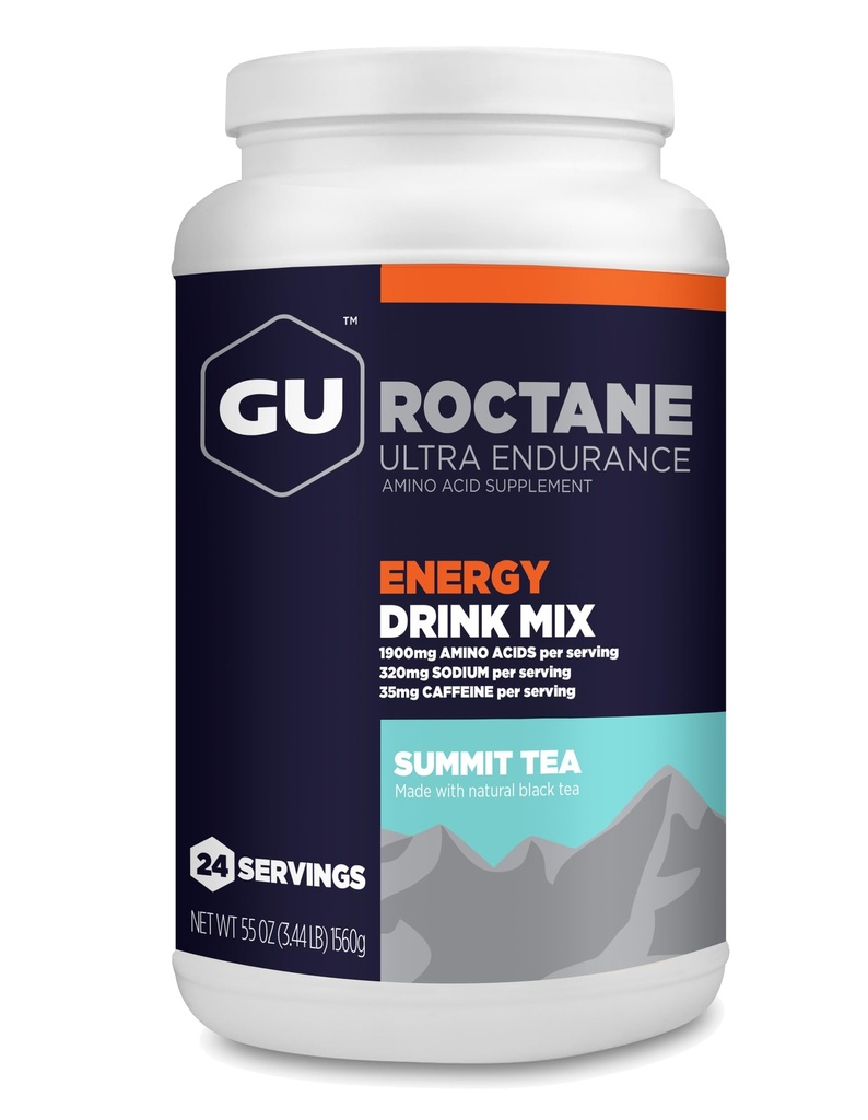 GU Energy Roctane Ultra Endurance Energy Drink Mix, Vegan, Gluten-Free, Kosher, 35mg Koffein, und Dairy-Free n-the-Go Energy for Any Workout, 3.44-Pound Jar, Summit Tea